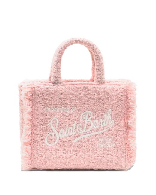 Mc2 Saint Barth Pink Mini Vanity Tweed-Fringed Tote Bag
