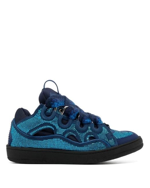 Lanvin Curb Leather And Rhinestone Sneakers Majorelle Blue for men