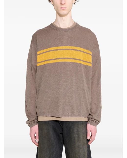 Stussy Gray Striped-Detail Long-Sleeved Sweater