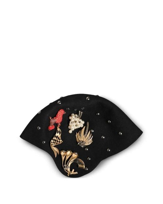 Dolce & Gabbana Black Brooch-Embellished Wool Cloche Hat