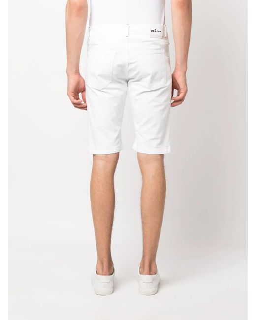 Kiton White Logo-Patch Denim Shorts for men