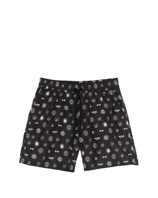 Moschino Black Printed Swim Shorts for men