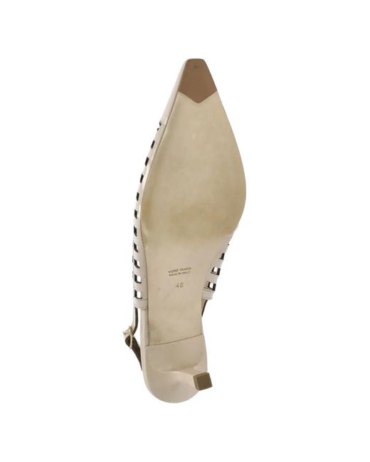 Julie Dee White Cage-Detail Slingback Pumps