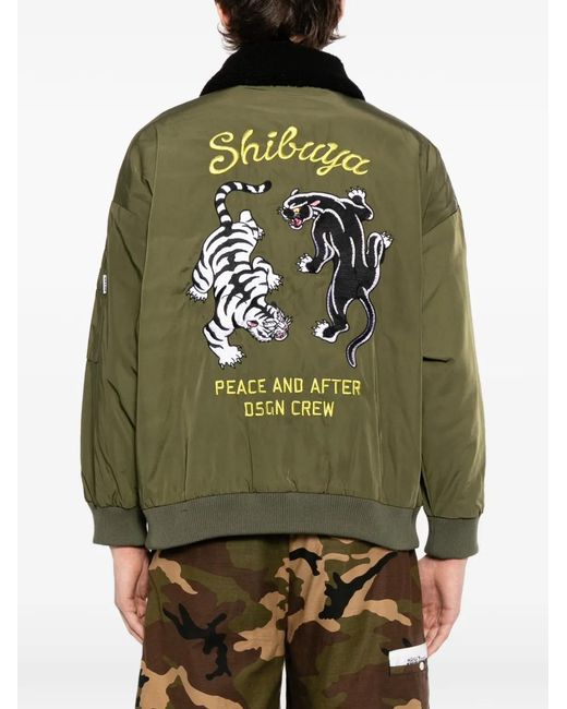 PEACE AND AFTER Green Zipped Embroidered Jacket for men