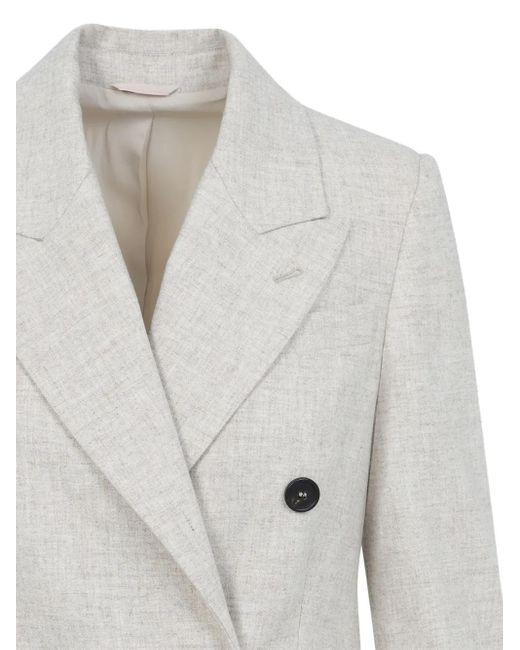 Brunello Cucinelli White Tailored Wool-Cashmere Blend Jacket With Double-Br