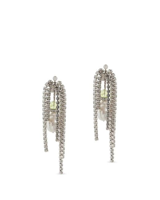 Dries Van Noten White Strass-Embellished Drop Earrings
