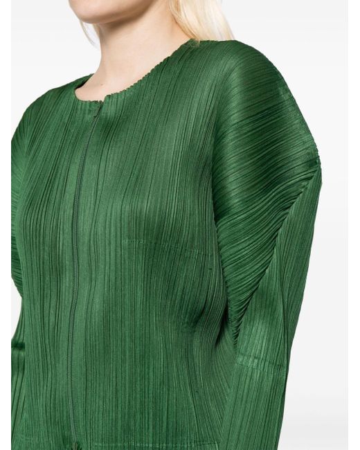 Pleats Please Issey Miyake Green February Pinched-shoulder Pleated Jacket