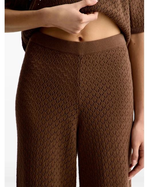 12 STOREEZ Brown Pointelle-Knit Wide-Leg Trousers