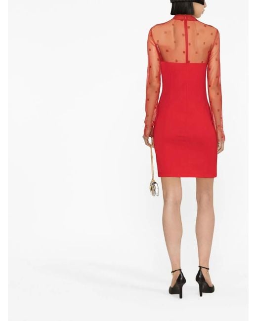 Givenchy Red Tulle Panel Long-sleeve Dress