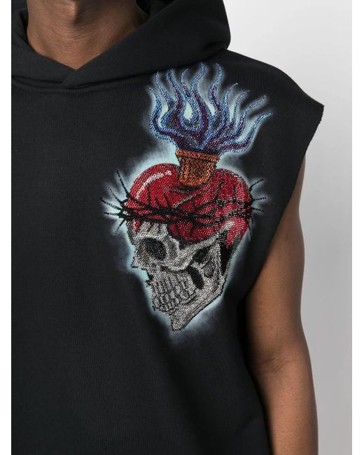 Philipp Plein Black Love Tattoo Sleeveless Hoodie for men