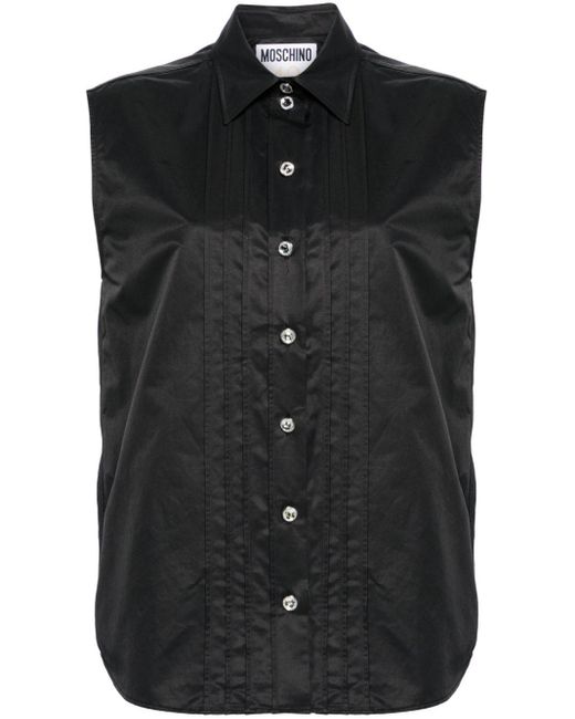 Moschino Black Crystal-buttons Sleeveless Shirt