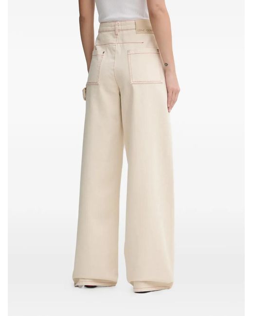 Stine Goya White Stitch-Detail Cotton Jeans
