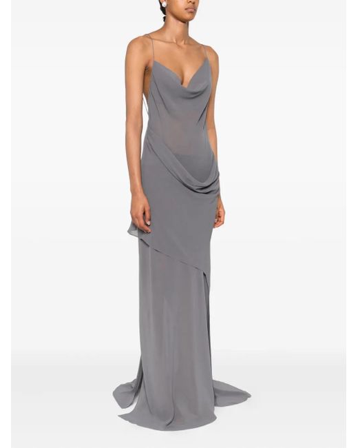 Christopher Esber Gray Cowl-Neck Draped Dress