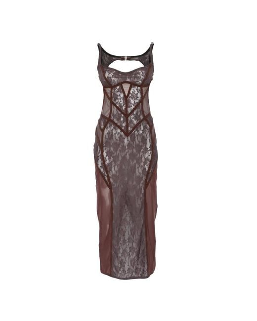 The Attico Brown Lace-Panelled Midi Dress