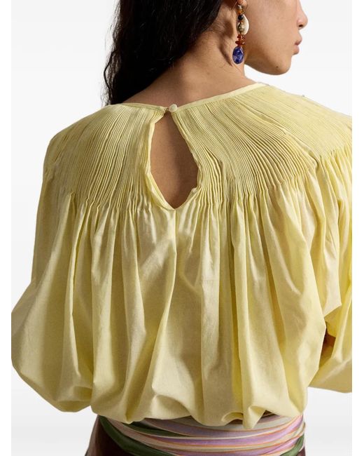 Polo Ralph Lauren Yellow Pleated Long-Sleeve Blouse