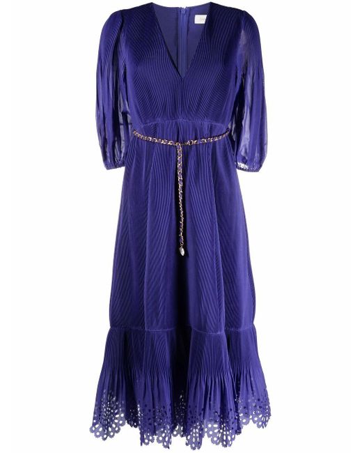 Zimmermann Cotton Finepleated Belted Midi Dress in Purple Lyst
