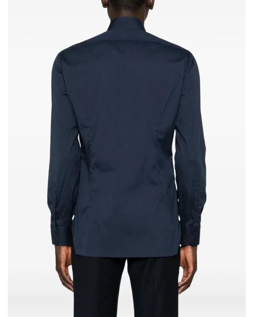 Barba Napoli Blue Spread-Collar Shirt for men