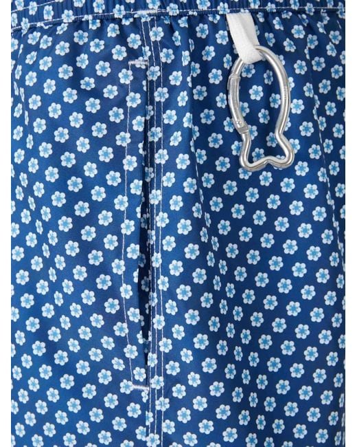 Fedeli Blue Floral-Motif Drawstring Swim Shorts for men
