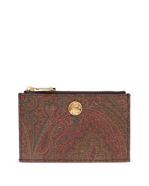 Etro Brown Arnica And Leather Card Holder With Coin