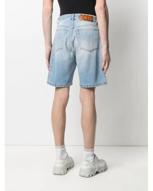 Gcds Blue Logo-Patch Denim Shorts for men