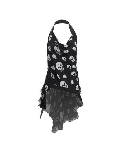 McQueen White Skull-Print Halterneck Blouse