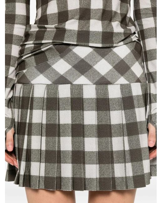 Norma Kamali Gray Pleated Checked Skirt