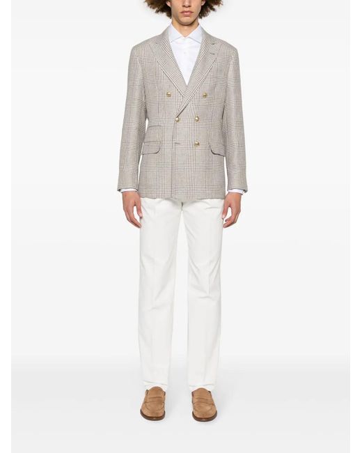 Brunello Cucinelli White Prince Of Wales Checked Blazer for men