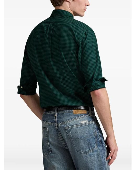 Polo Ralph Lauren Green Gingham-Check Long-Sleeve Shirt for men
