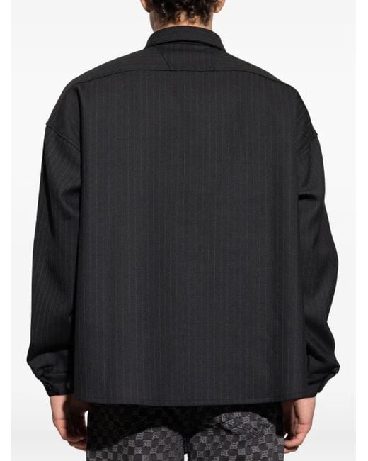 M I S B H V Black Pinstriped Overshirt for men