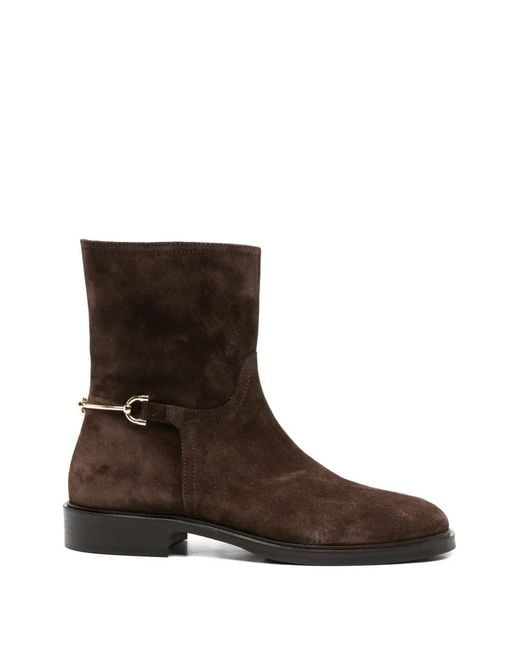 ADRIANNA FERETTI Brown Horsebit-Detail Suede Boots
