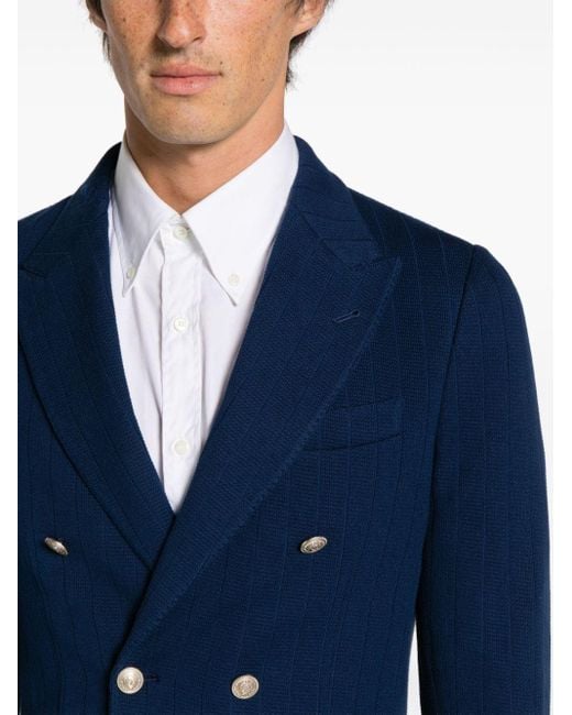 Eleventy Blue Textured Double-breasted Blazer for men