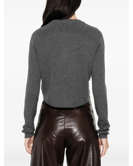 Maje Gray Amour Round-Neck Rib Knit Cardigan