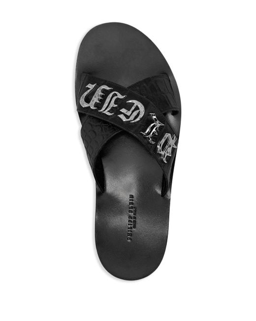 Sandales en cuir à plaque logo Philipp Plein pour homme en coloris Black
