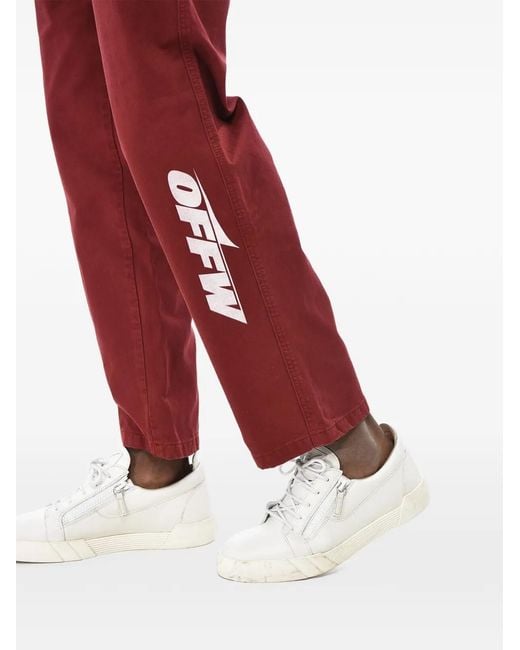 Off-White c/o Virgil Abloh Red Belted Logo-Print Trousers for men