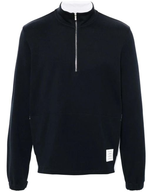 Thom Browne Blue Loopback 4-Bar Half-Zip Pullover for men