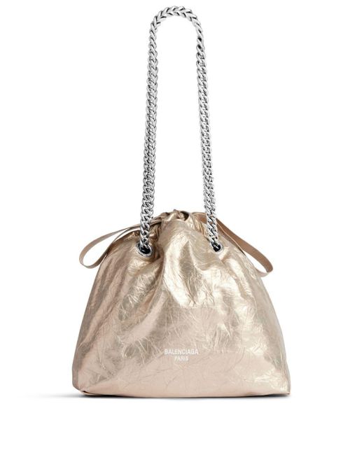 Balenciaga Natural Small Crush Metallic Drawstring Bag