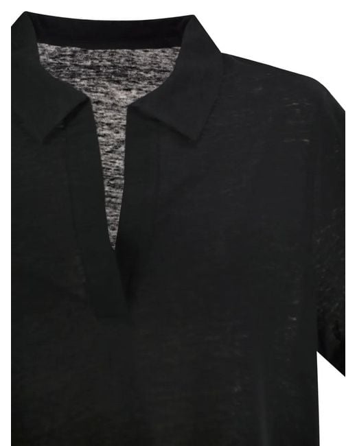 Majestic Filatures Black Cropped V-Neck Polo Shirt