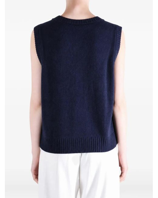 Margaret Howell Blue Button-Fastening Knitted Gilet