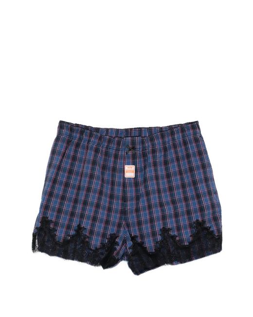 Martine Rose Blue Checked Lace Shorts for men