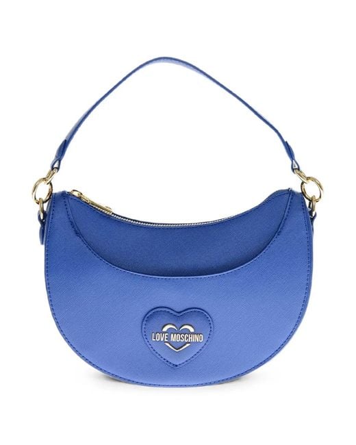 Moschino Blue Saffiano-Effect Heart-Patch Small Shoulder Bag
