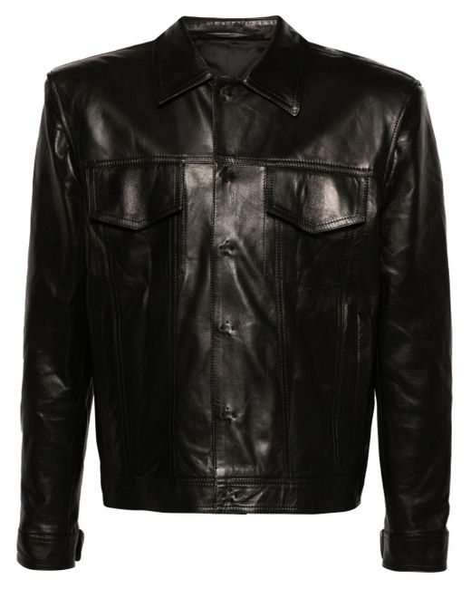 Salvatore Santoro Black Classic-collar Leather Jacket for men