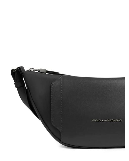 Piquadro Black Bum Leather-Panelled Belt Bag
