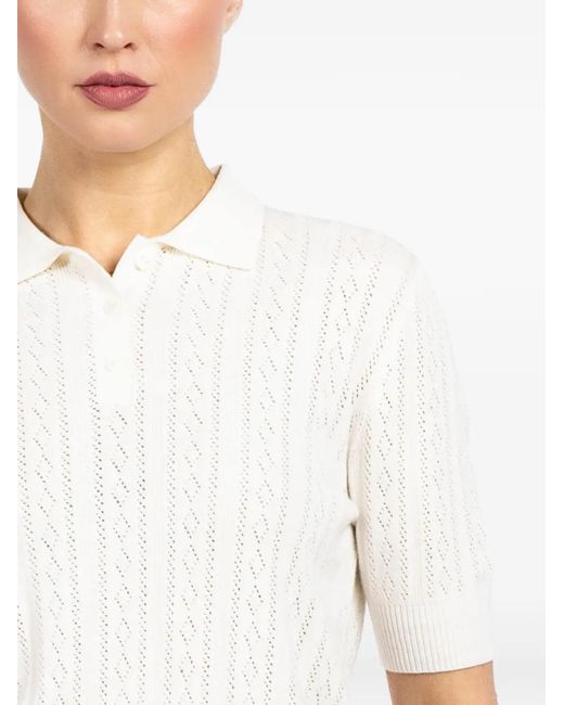 Lisa Yang White Pointelle-Knit Polo Top