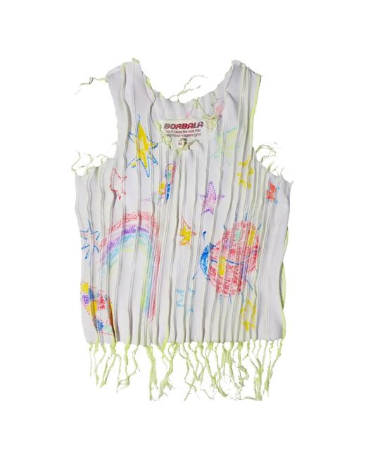 Borbala White Fringed Drawing Top