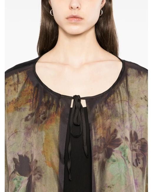 IA London Green Floral-Print Tie-Neck Knitwear