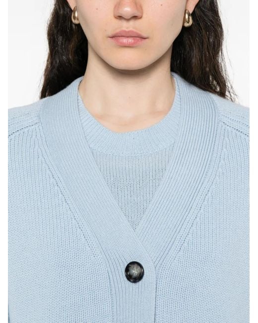 Allude Blue Patch-Pocket Button-Up Cardigan