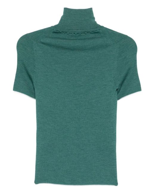 Rochas Green Turtleneck Logo-Patch Top