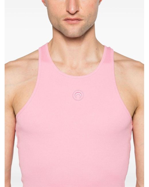 MARINE SERRE Pink Crescent Moon-embroidered Tank Top for men