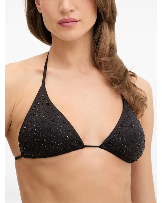 Top De Bikini Triangular Con Apliques De Strass Guess de color Black