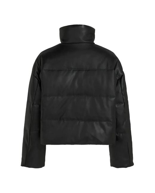 Karl Lagerfeld Black Faux-Leather Puffer Jacket